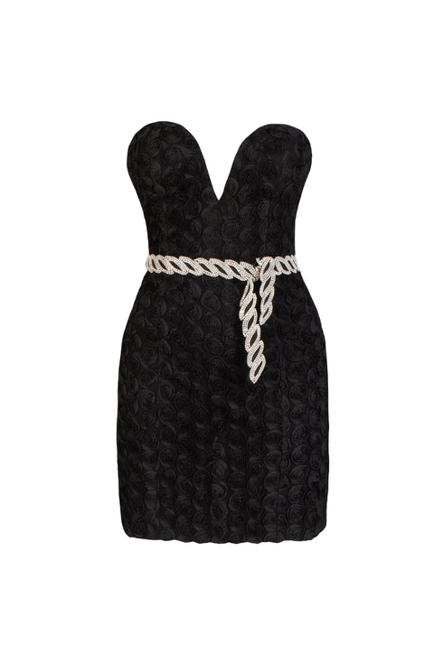 Heart Neck Stone Belted Mini Dress